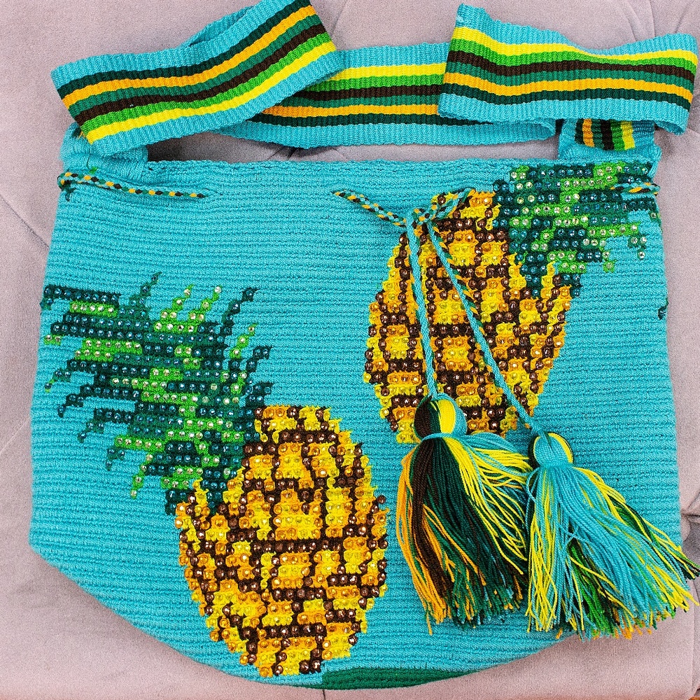 Handmade Pineapple Blue Shoulder Bag